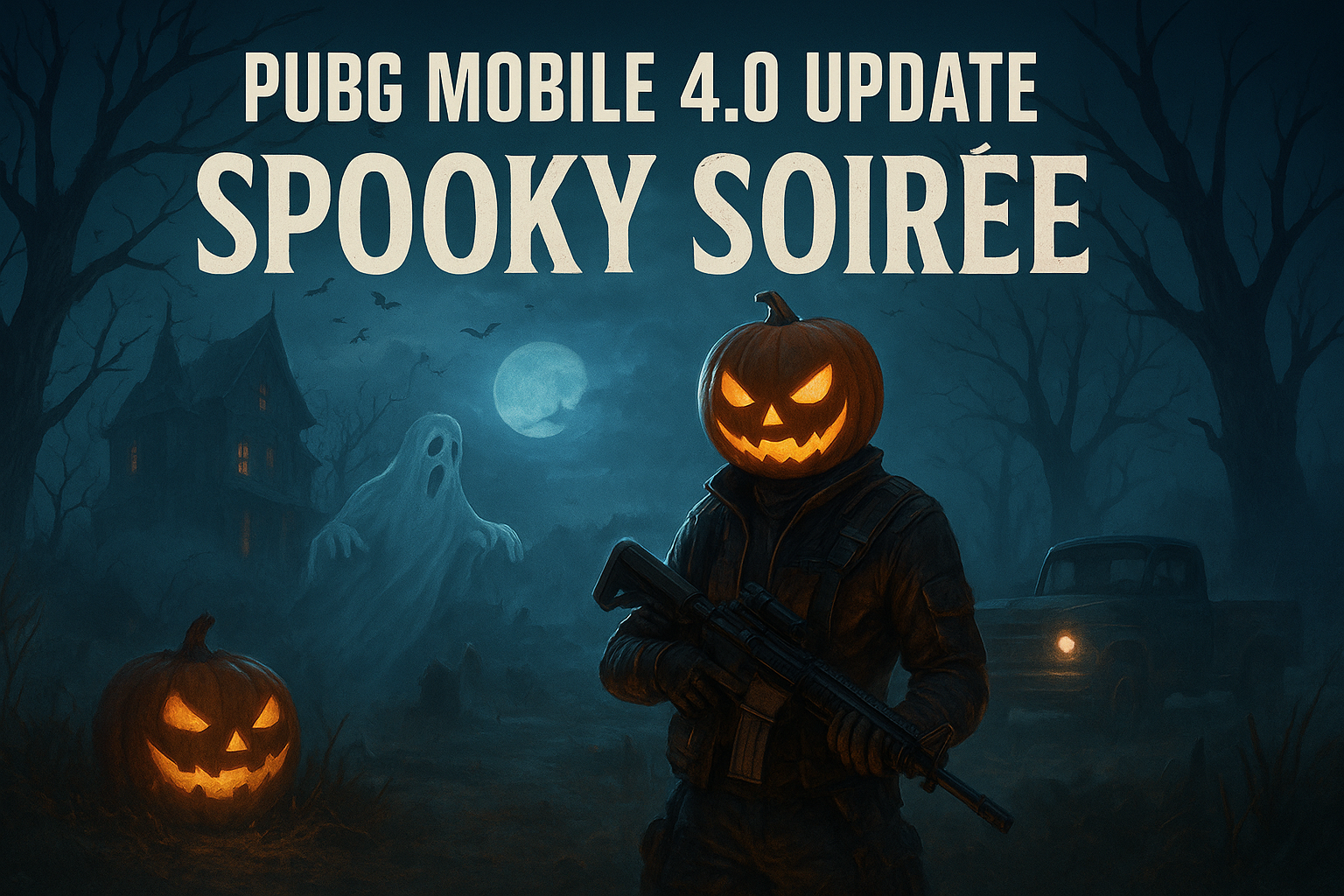 “PUBG Mobile 4.0 Update Spooky Soirée feature image with haunted battleground and Halloween theme